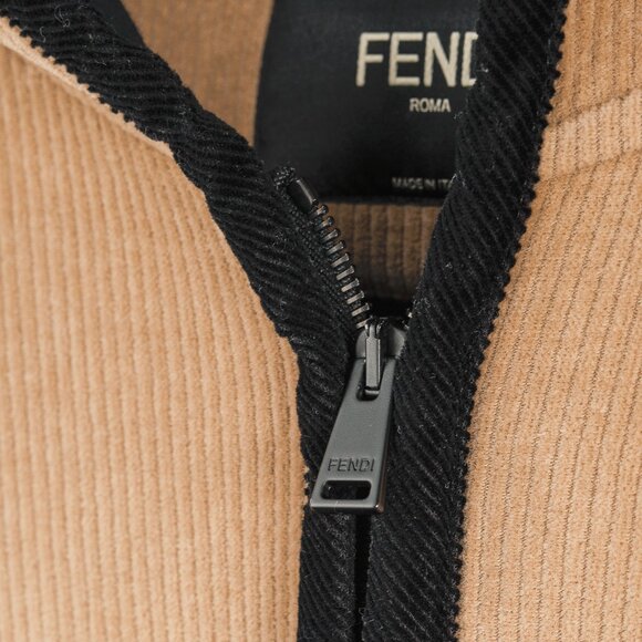 Fendi Tan Corduroy Logo-Embossed Zip Hooded Jacket - Picture 6 of 16